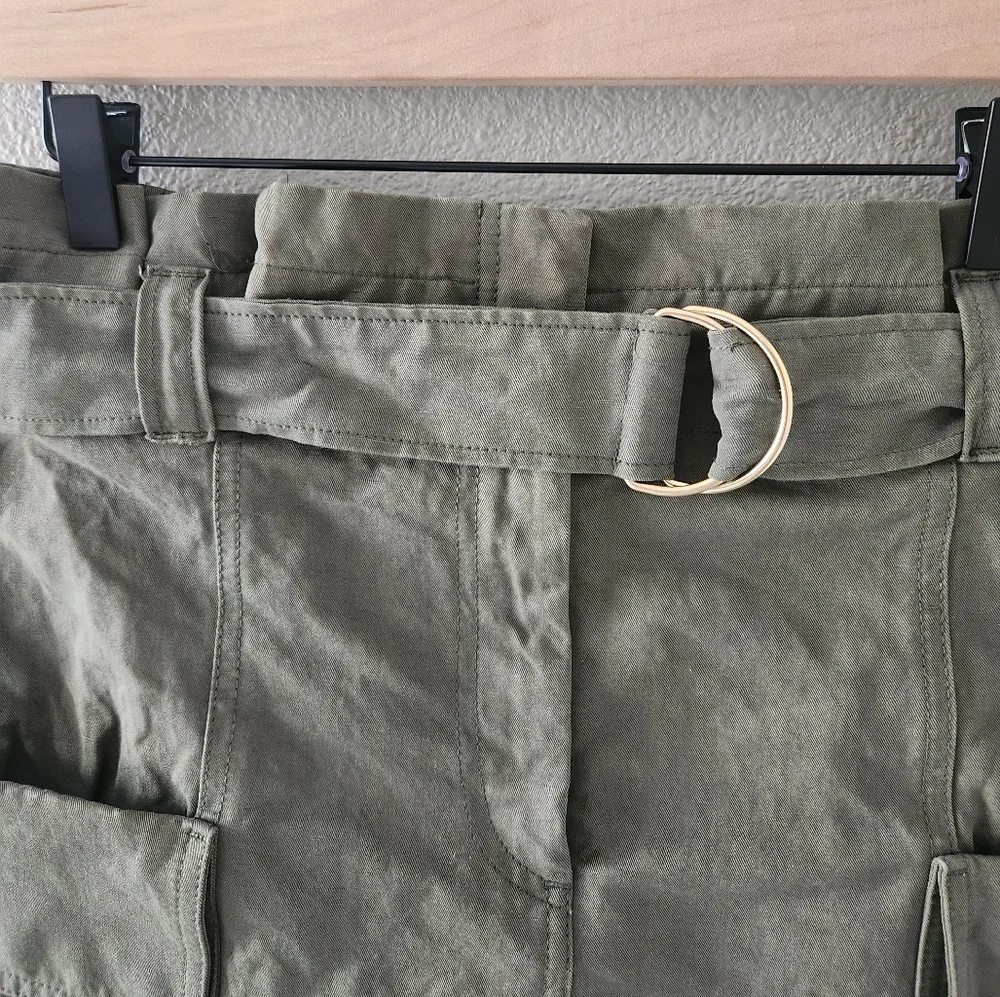 A.L.C. Kai Belted Cargo Mini Skirt Size 8 Army Olive Green Linen Cotton Revolve - Picture 5 of 11